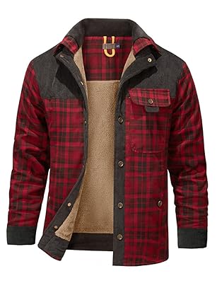 Haellun Men's Long Sleeve Sherpa Lined Shirt Jacket Flannel Plaid Fleece Coats