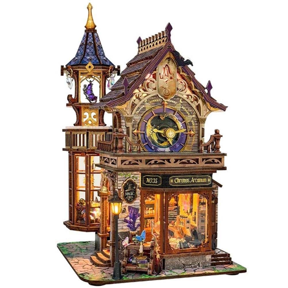 DIY Book Nook Kit mit LED-Licht, Vintage Uhr Thema Holz 3D Miniatur Puzzle, dekorative Buchecke für Erwachsene und Jugendliche