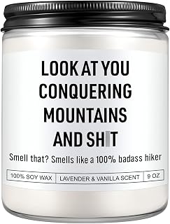 Badass Hiker Candle, Hiking Gifts for Women, Men, Unique, Funny & Cool Christmas Gifts for Hikers, Mountain Lovers, Hiking Presents for Serious Hikers, Couples, Her, Him