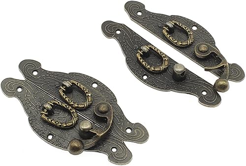 Miniatura 2 de Paquete de 1 cerrojo antiguo vintage de bronce de 3.54 x 1.97 pulgadas con mini asa de cierre derecho, cierre de cerradura para joyero, caja