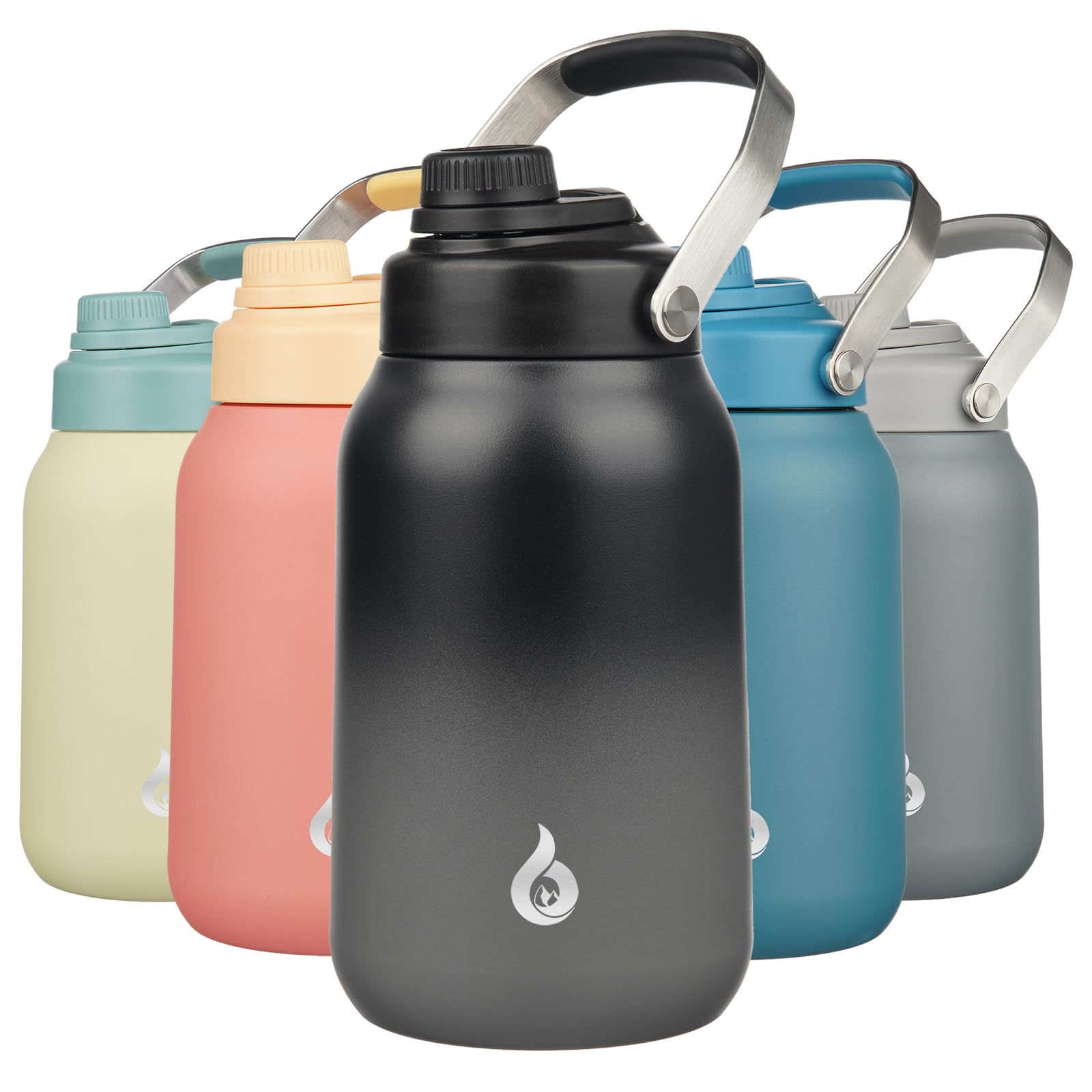 BJPKPK Half Gallon Insulated Water Bottles, 64oz Water Jug with Metal Handle & BPA Free Spout Lid, Dishwasher Safe Flasks, Large Stainless Steel Gym