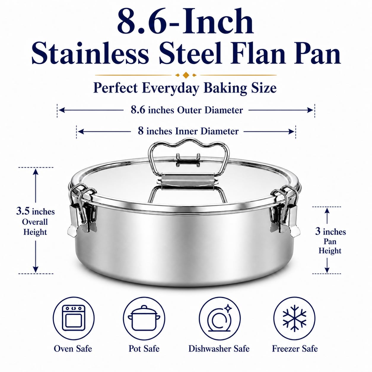 Molde de acero inoxidable para flan/pudín, compatible con olla instantánea de 8 cuartos de galón, sartén para tartas de queso, sartén fácil de usar para hornear con baño de agua,
