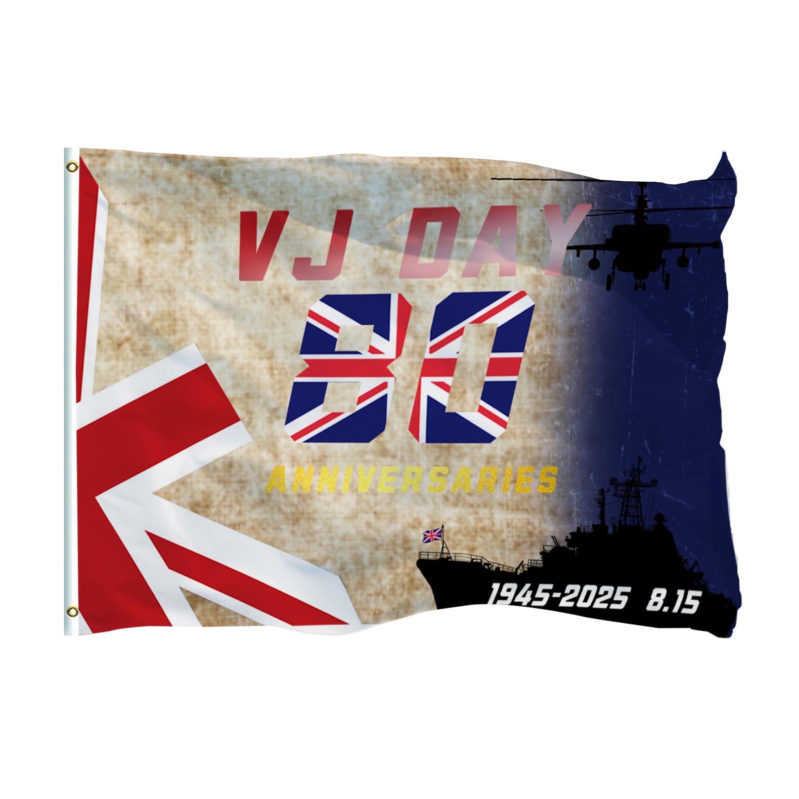 5x3Ft VJ Day Flags Large,15th August VJ Day 80th Anniversary Decorations Flags 2025,Big Union Jack VJ-Day Bunting Banner Celebration Memorabilia Flag for WW2 1945-2025 80 Years Victory over Japan Day