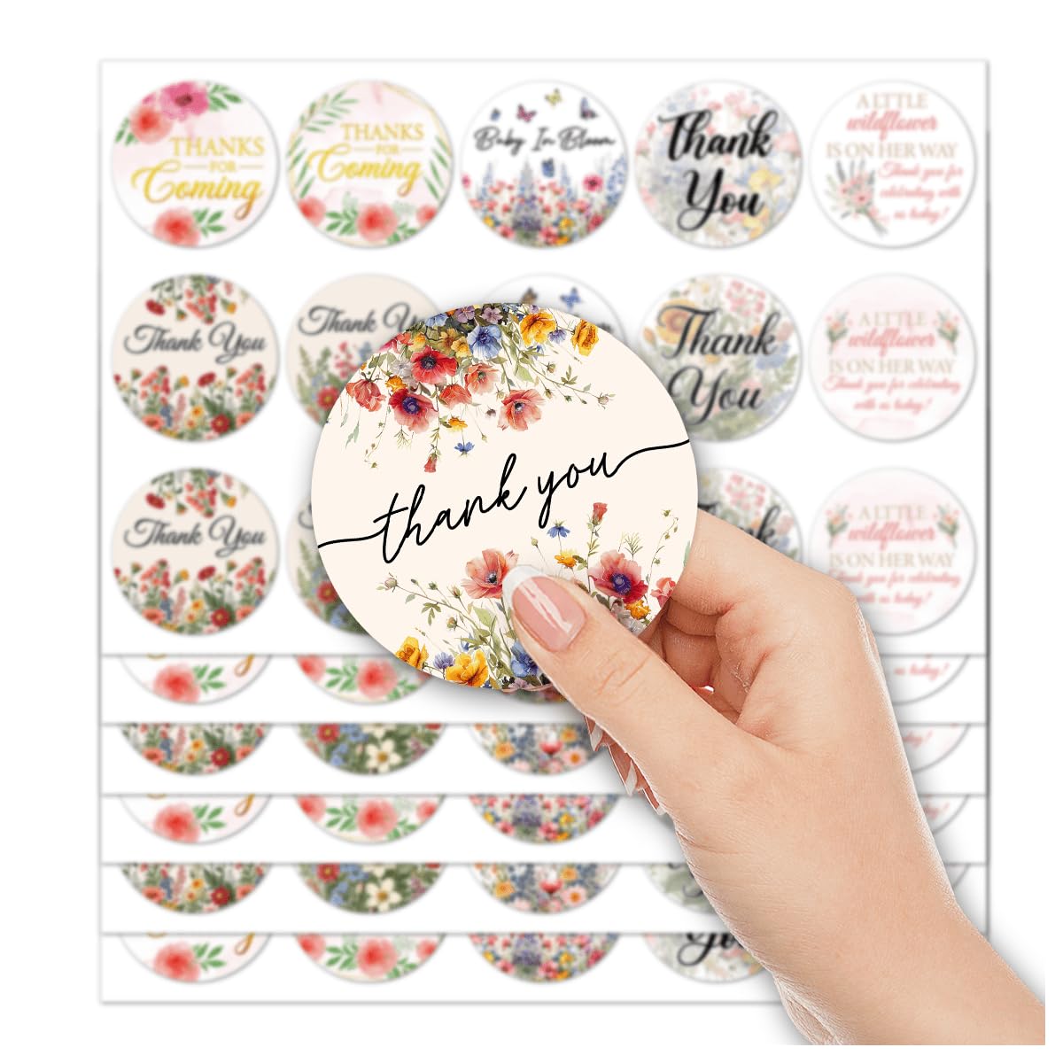 Pack 90 Pcs Little Wild Flower Baby Shower Stickers for Party Favors Kids Girls Toddlers Thank You Labels Birthday Supplies Cute Aesthetic Sticker