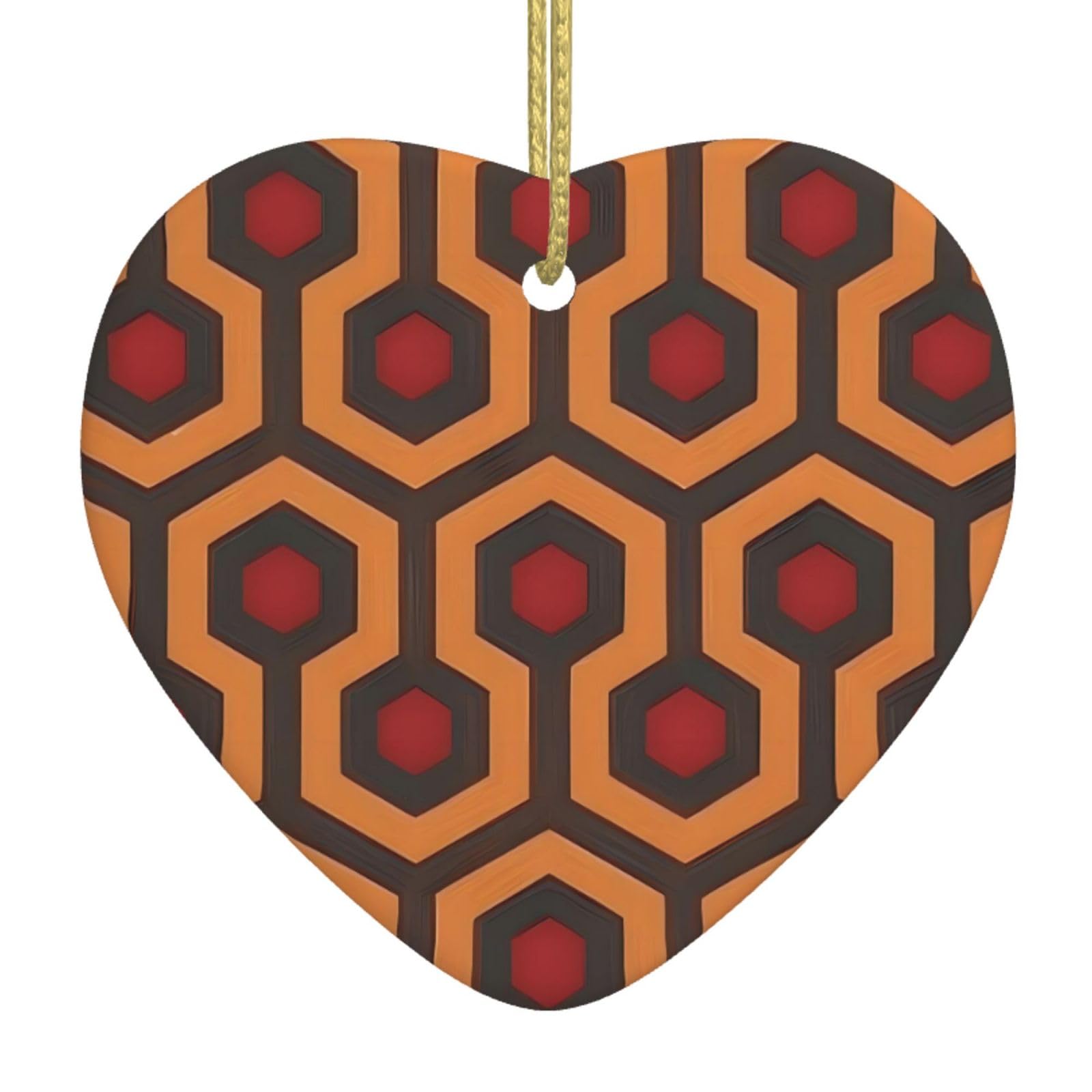 Shining Overlook Ceramic Christmas Heart Pendant with Silk Thread, Christmas Tree Home Decoration