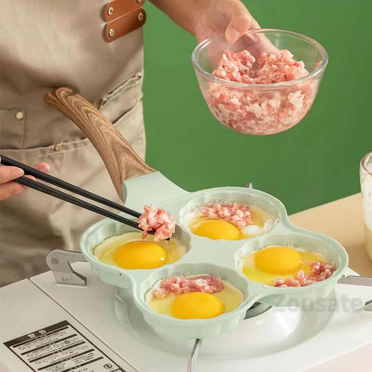 Tissting Piastra Pancake, Piastra Omelette Antiaderente Multiuso con 4 Fori in Lega di Alluminio, Maniglia Sicura, Facile da Pulire per Colazione e Cucina su Fornello a Gas