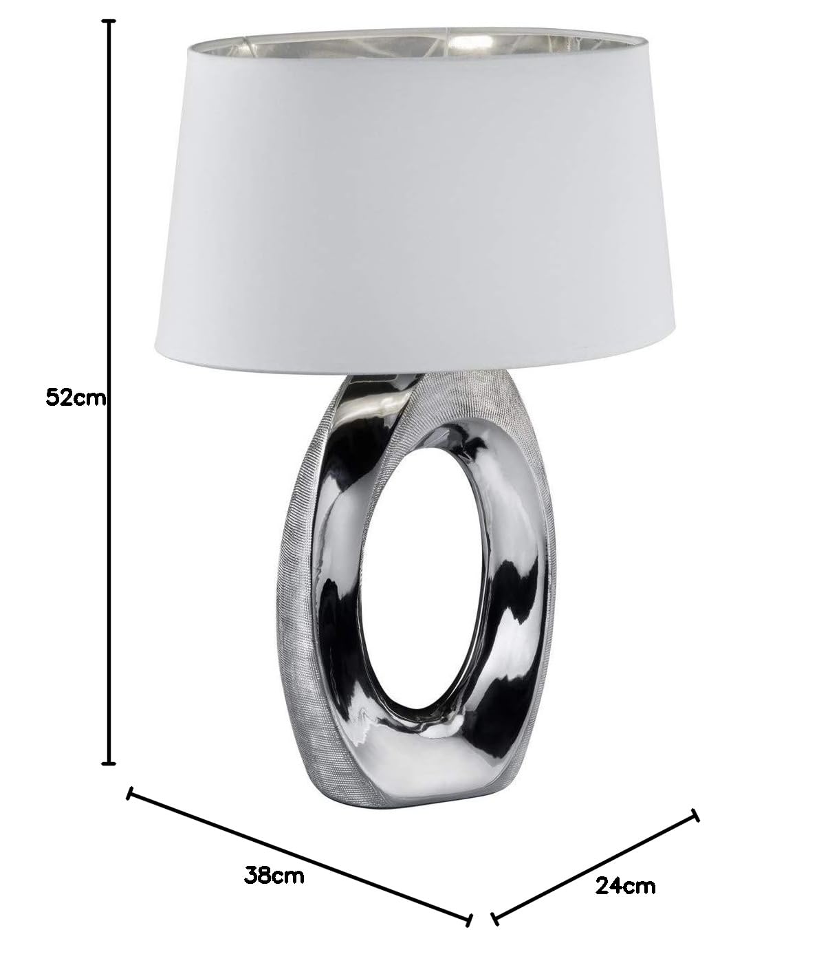 Reality Leuchten Taba R50521089 lampa stołowa, ceramika, abażur z tkaniny biały/srebrny, wysokość 52 cm