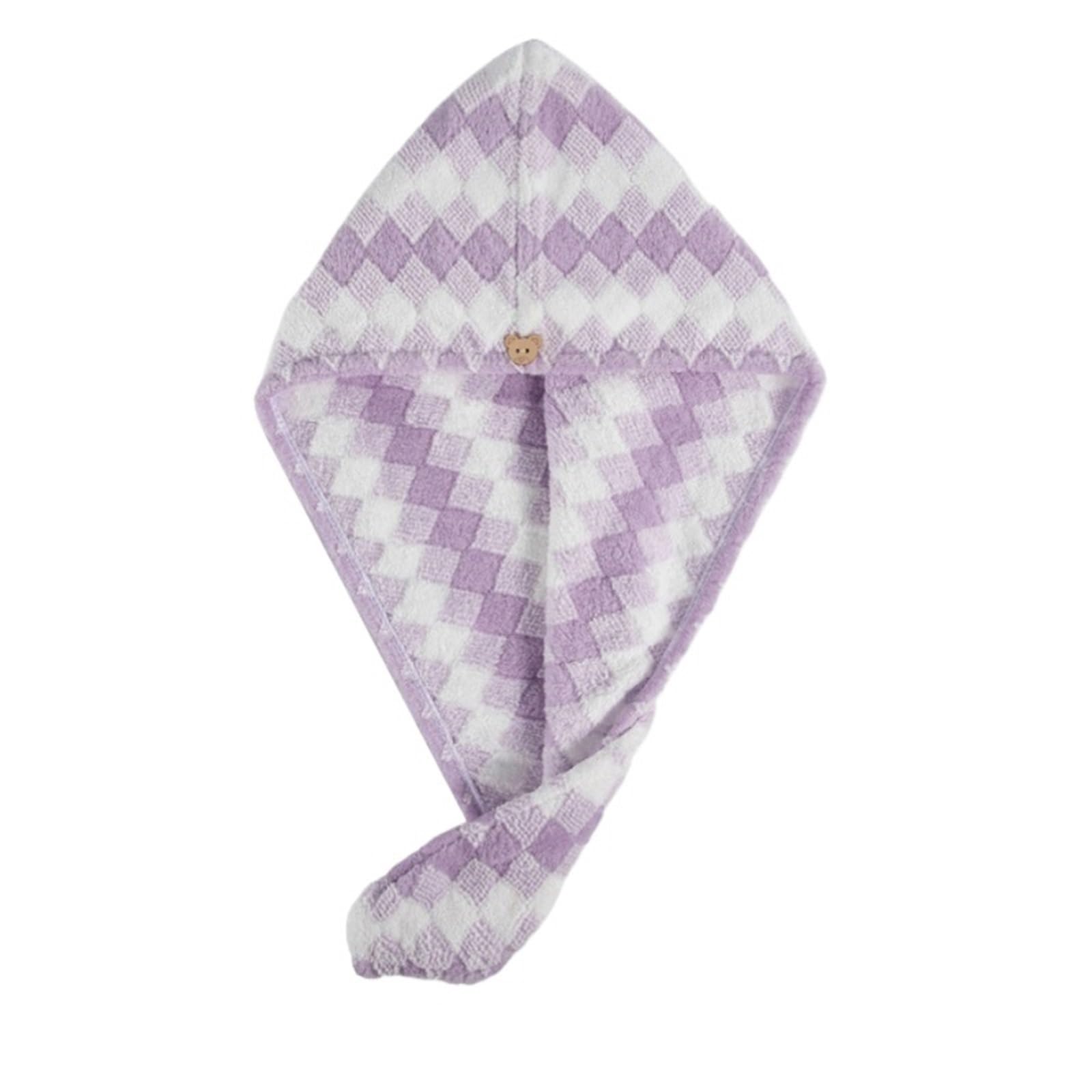 SUODEBYY Hair Towel 1pcs Women Coral Fleece Shower Hair Towel Wrap Drying Turban Printed Bathroom Quick-dry Soft Absorption Head Cap(Purple)