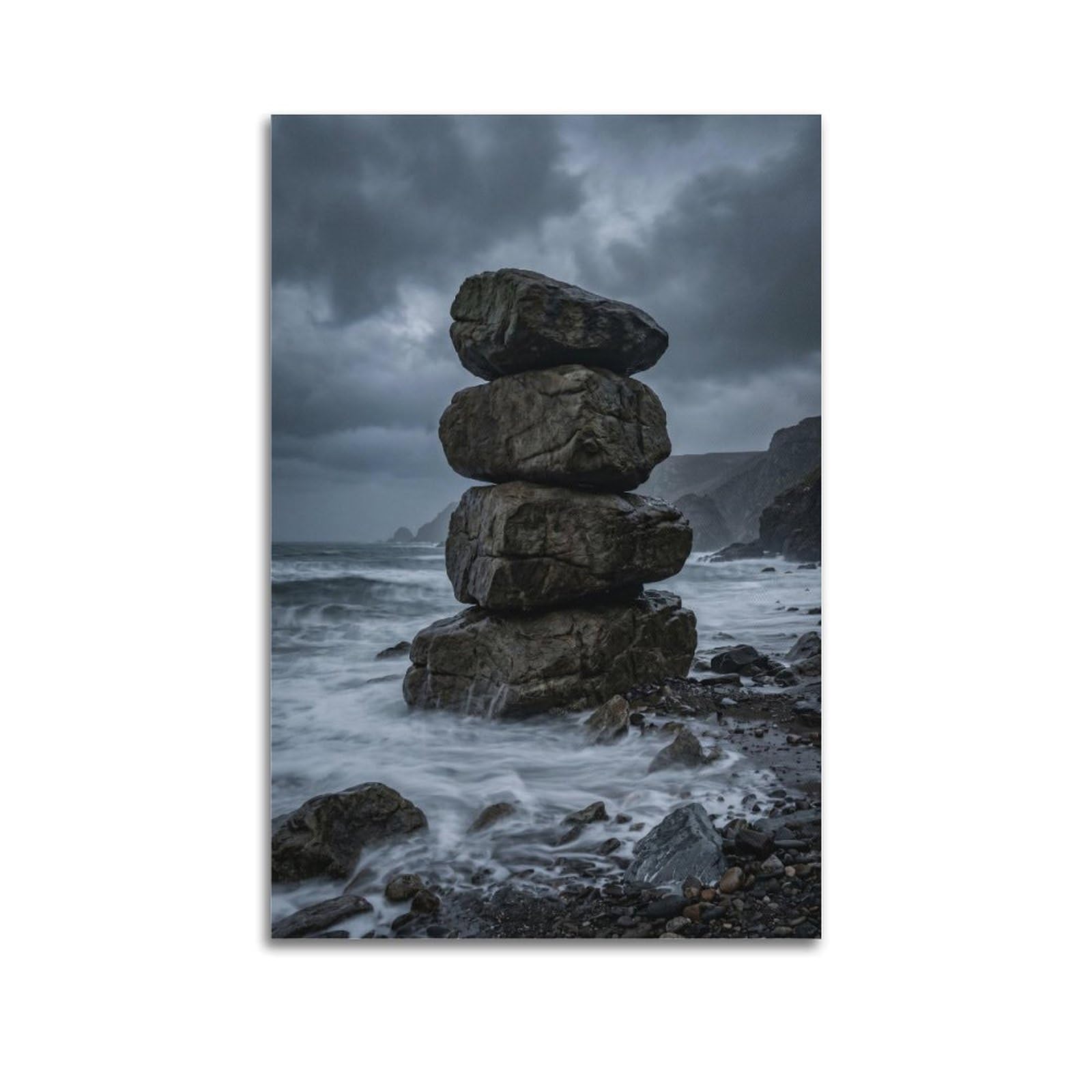XKUGA Nature Balance Poster Coastal Boulder Storm Waves Serenity Calm Modern Decorative Canvas Prints - Ideal Wall Art for Family, Man Cave, Game Room, Boys & Girls Bedroom 20x30inch(50x75cm)