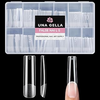 UNA GELLA Nail Tips Square XXL Long: Full Cover Pre-file Square Straignt Gel Nail Tips No C Curve for DIY Press On Nails 216PCS, 12 Sizes Gel Nail Extensions Art Salon