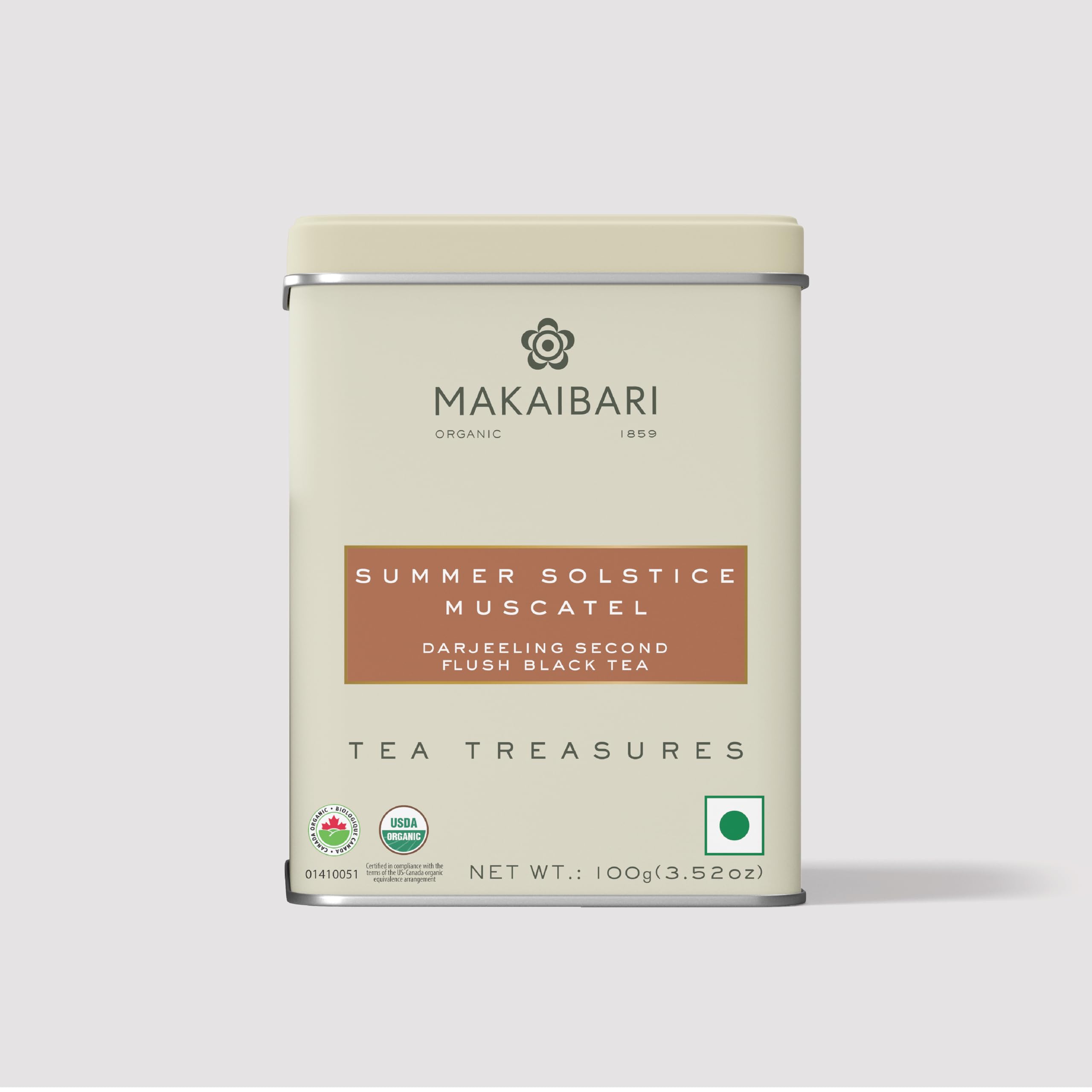 Makaibari Summer Solstice Muscatel Darjeeling Black Tea | 100g Tin Caddy | Premium Second Flush Loose Leaf | Single Estate Summer Harvest | Rich, Aromatic & Organic Muscatel Flavor Chai with Antioxidants