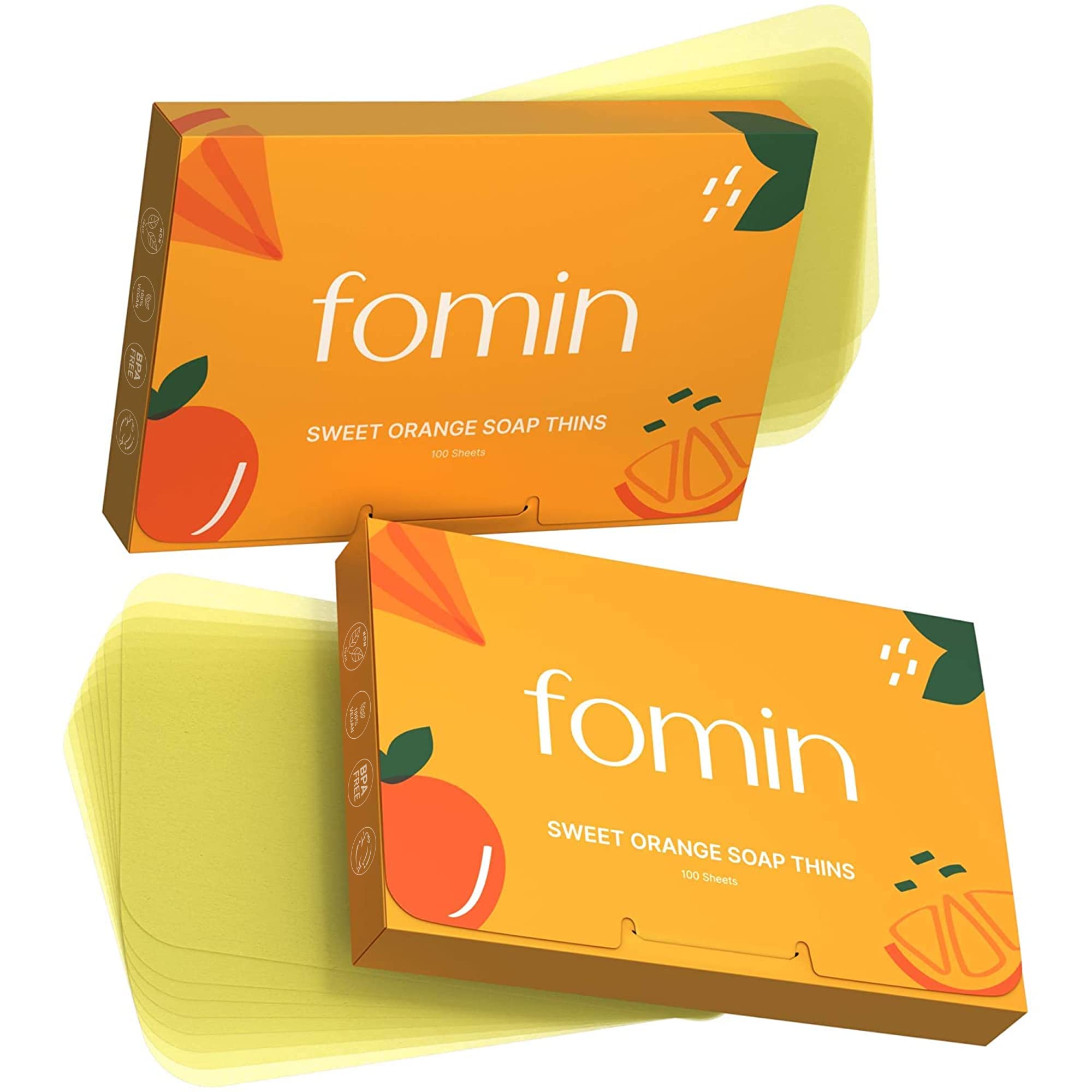 FOMINAntibacterial Paper Soap Sheets for Hand Washing - (200 Sheets) Orange Portable Travel Soap Sheets, Dissolvable Camping Mini Soap, Portable Hand Soap sheet