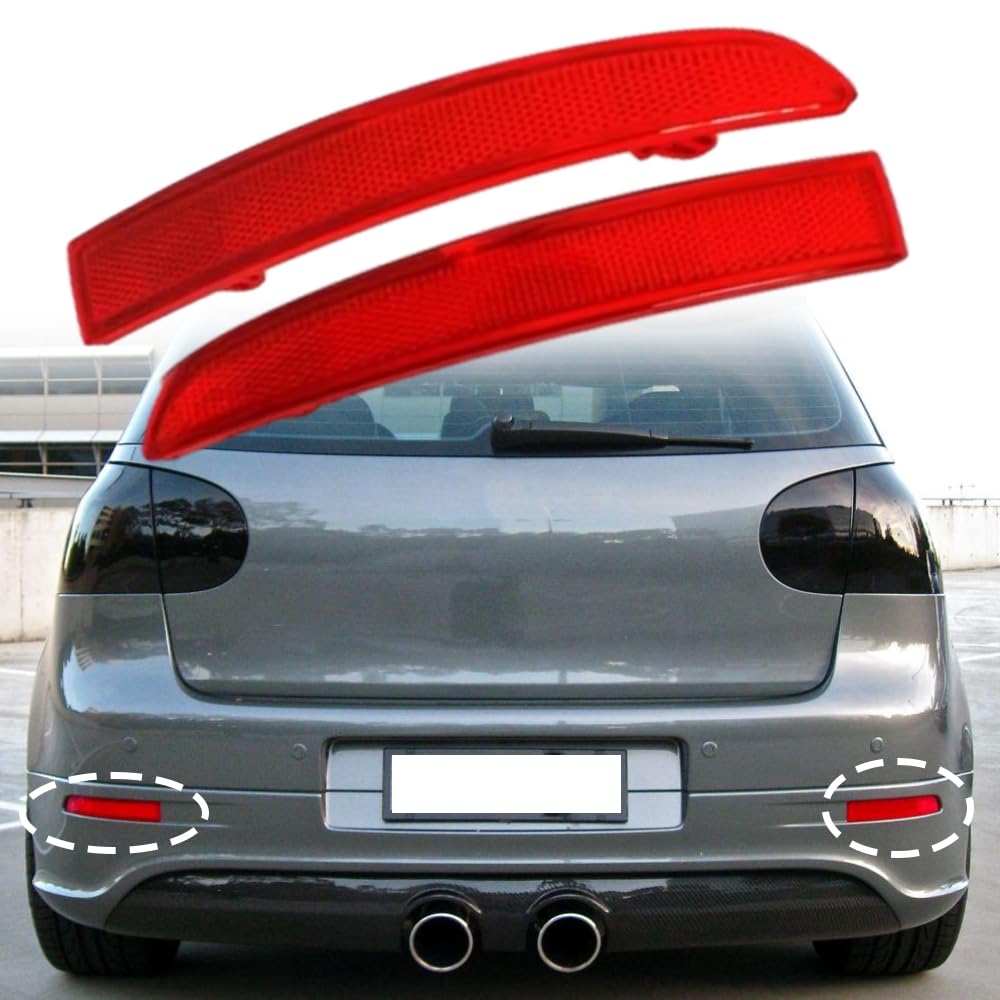 Heckstoßstangen-Reflektor, 1 Paar Heckstoßstange Reflektierende Markierungsleuchte Lichtreflektor Kompatibel mit Volkswagen Golf 5 Mk5 R32 2004-2009, Rot
