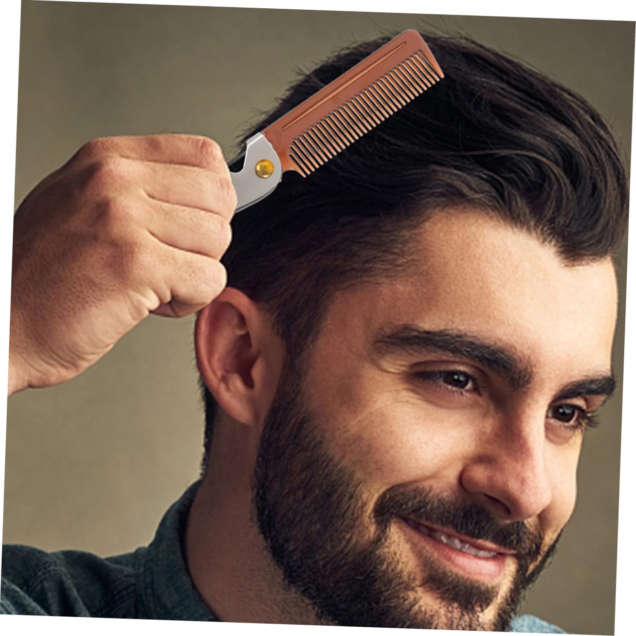 2pcs Portable Folding Stainless Steel Beard and Mustache Comb for Men with Bottle Opener, Pocket Travel Hair Styling and Grooming Tool