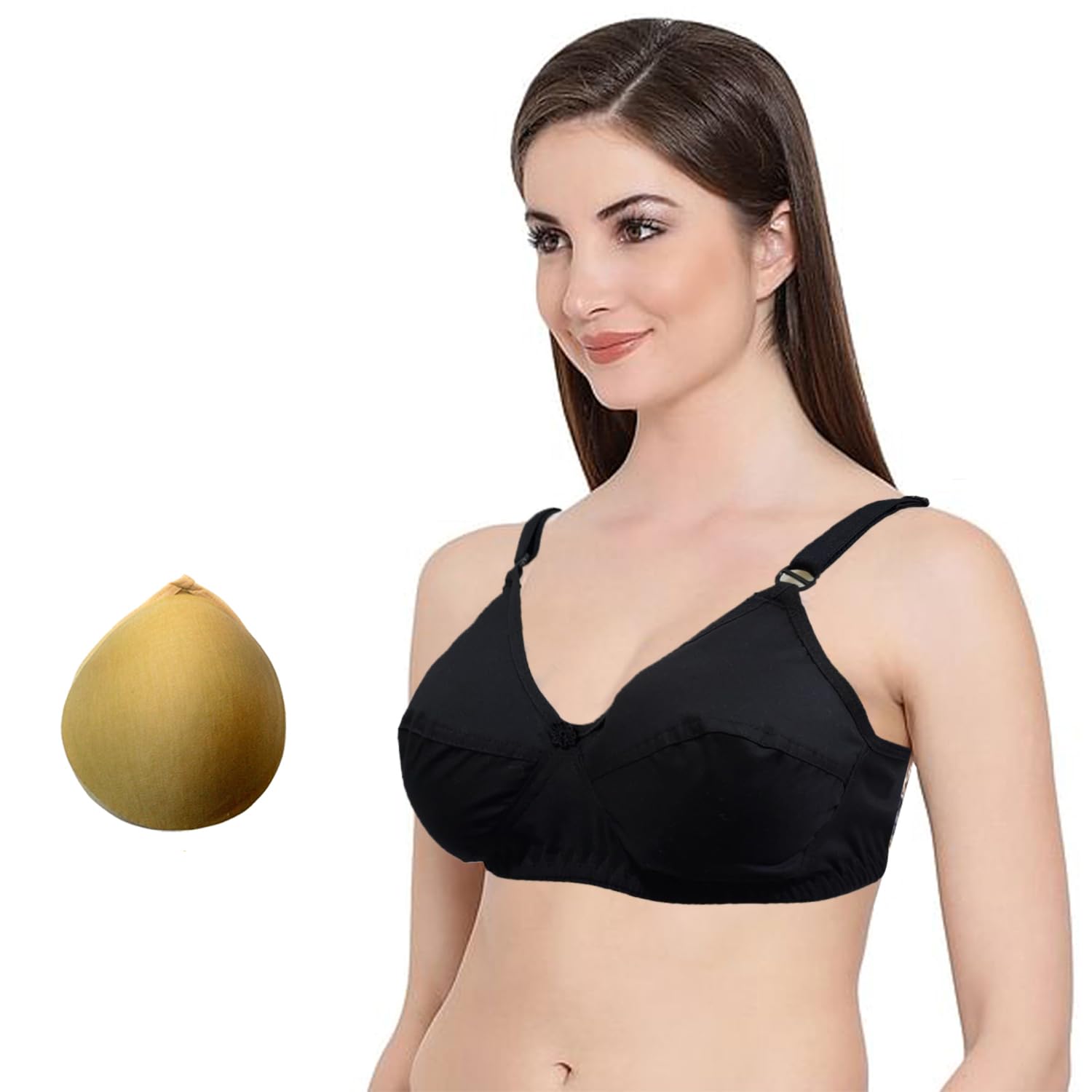BENCOMM Mastectomy Cancer Pocket Bra with One Micro Fiber Filled Adjustable Pad | Cotton Bra - Black (30)