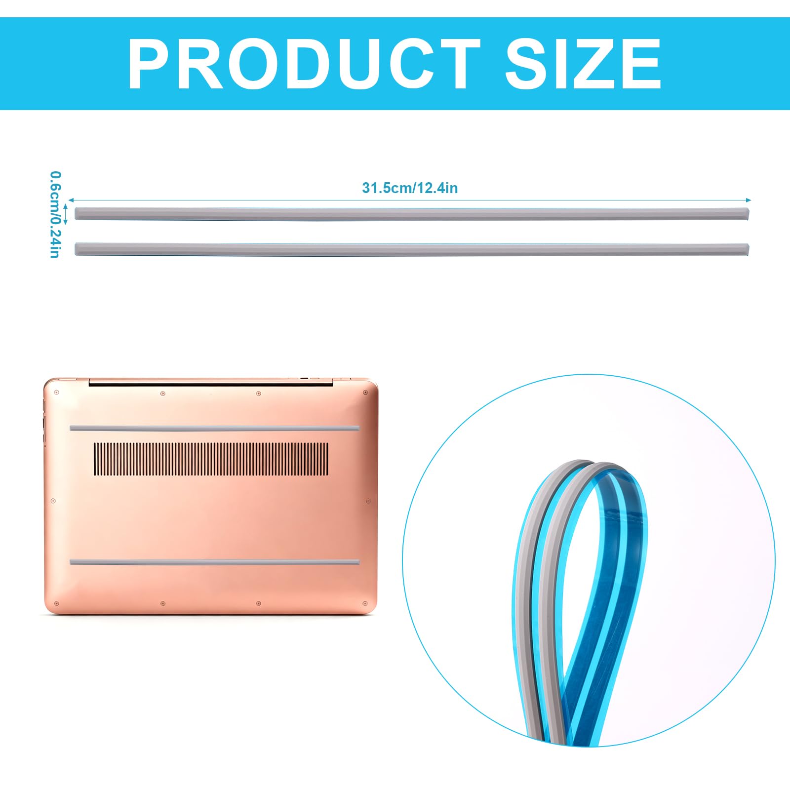 2szt Gumowe Nogi do Laptopa, 31,5x0,6cm Antypoślizgowa Gumowa Osłona Dolna Zderzak Pasów dla HP Envy X360 15-DS 15-DR 250 G7 255 G7 i Więcej (Szary)