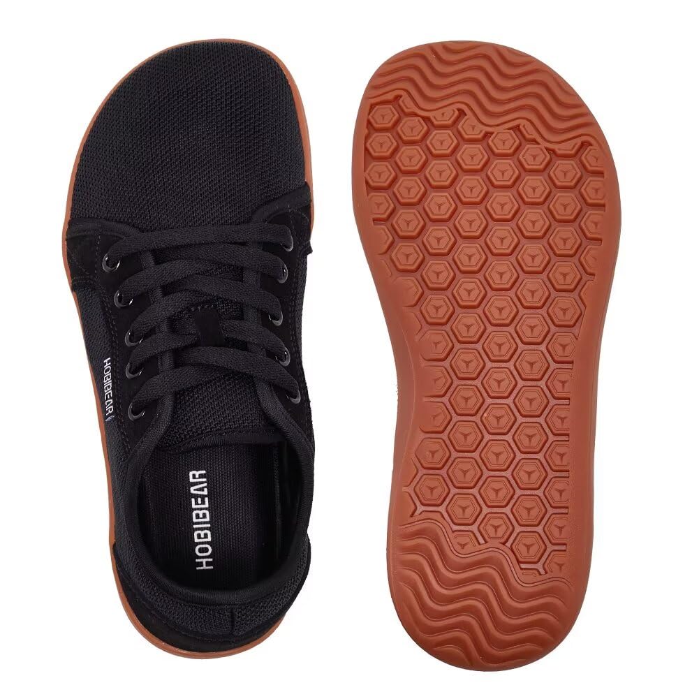 HOBIBEAR Unisex szerokie buty do chodzenia boso dla mężczyzn i kobiet, do biegania w terenie, minimalistyczne, lekkie i oddychające, czarny, brązowy, 43 EU