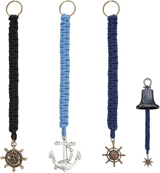 3pcs Handmade Cotton Bell Rope 3 Styles Rope Bell Pull for Hanging Nautical Ships Bell Cotton Bell Knot Fancy Ropework Bell Rope Keychain Bell Wall Hanging Rope with Brass Open Jump Rings