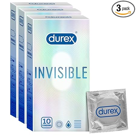 Durex Invisible Super Ultra Thin Condoms for Men  10 Count|Pack of 3