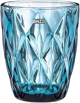 BINZO Color Water Glasses, Set of 6, 300 ml, Textured Blue Colored Glassware, Drinking Tumbler Glass for Juice, Drinks, Home, Kitchen, Beverage, Gift (Blue, Small, 300 ml, Set of 6)