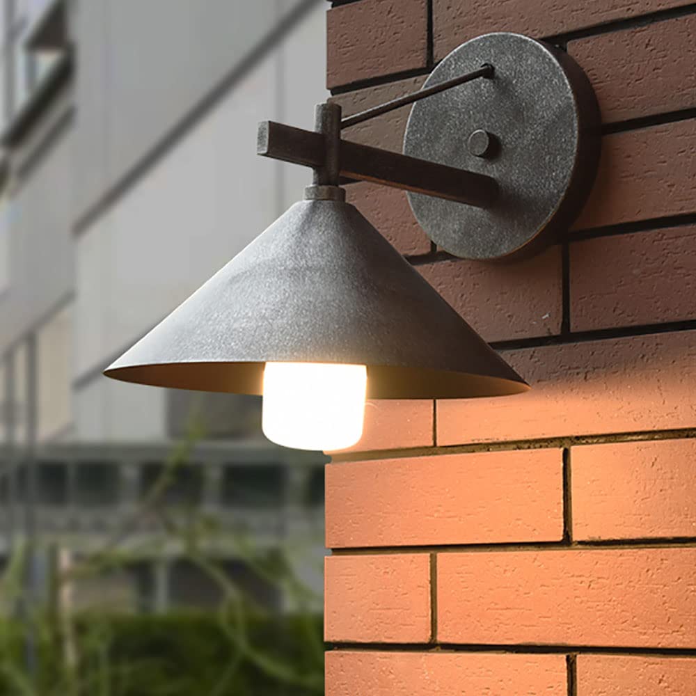 Baicaolian Light/Black Retro Wall Lamp Gooseneck Industrial Barn Wall Outdoor Ing Round Metal Iron Cone Lampshade Aluminum Entrance Wall Sconce Waterproof Patio Porch