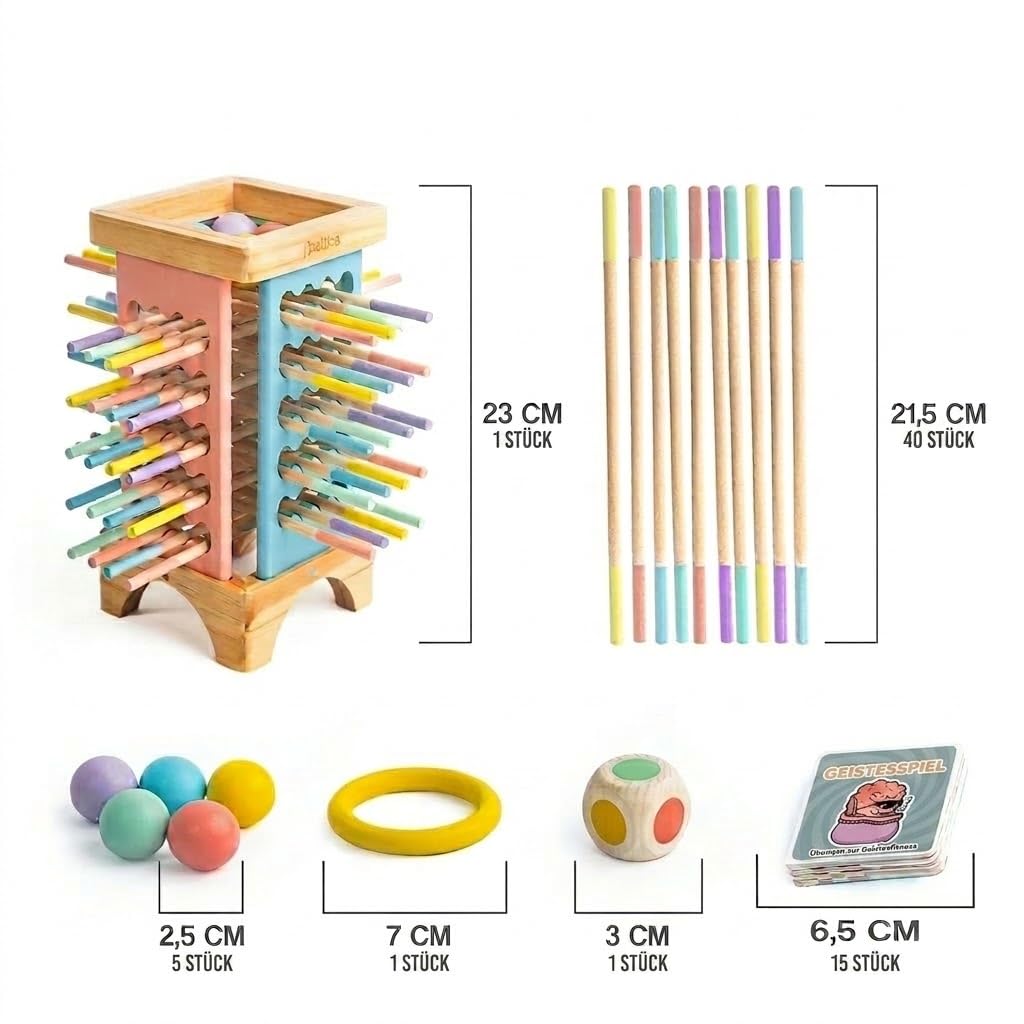 Kerball Up Jouets Montessori 3 4 5 ans en bois – Jeux de table éducatifs pour enfants Motricité fine | Tour amovible avec cartes et dés | Cadeau original pour fille