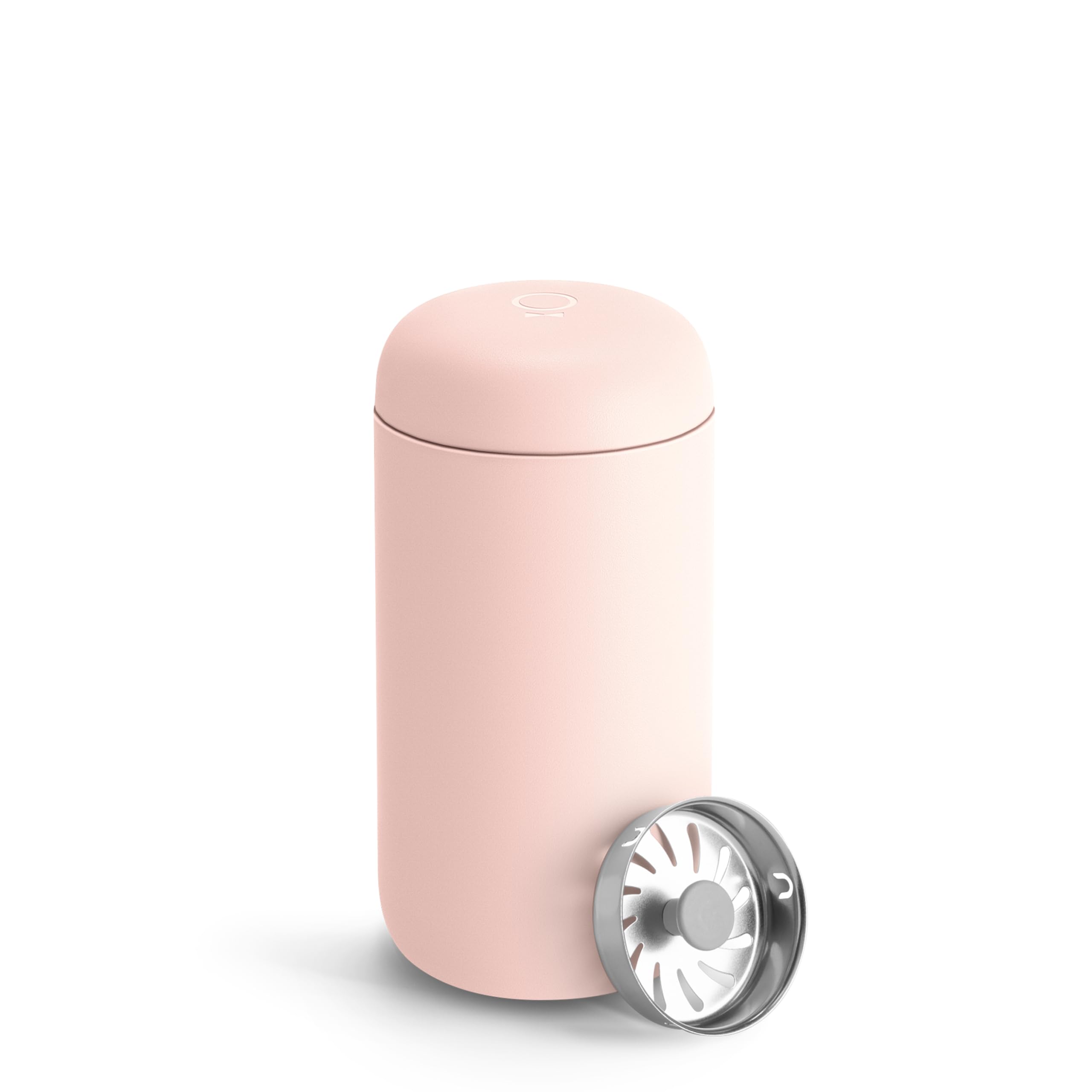 fellow 12 oz carter move travel mug - vacuum-insulated stainless steel travel coffee mug - coffee tumbler with ceramic interior and splash guard - warm pink