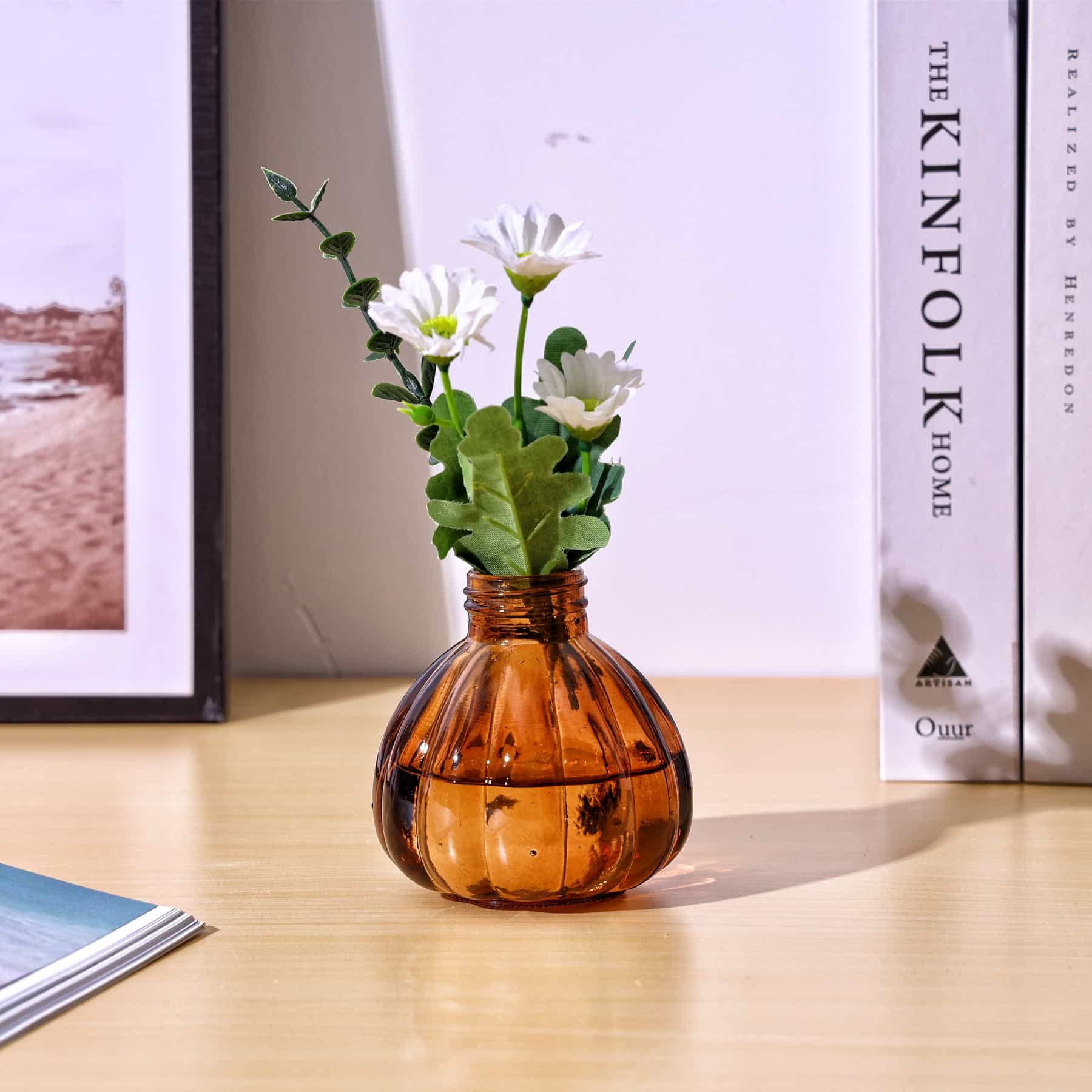 Aebor Glass Bud Vases Set of 6, Glass Flower Vases Small Bottles for Floral Arrangements, Rustic Decorative Floral Vases for Centerpiece Home Living Room Office Decoration or Wedding Event (Brown C)