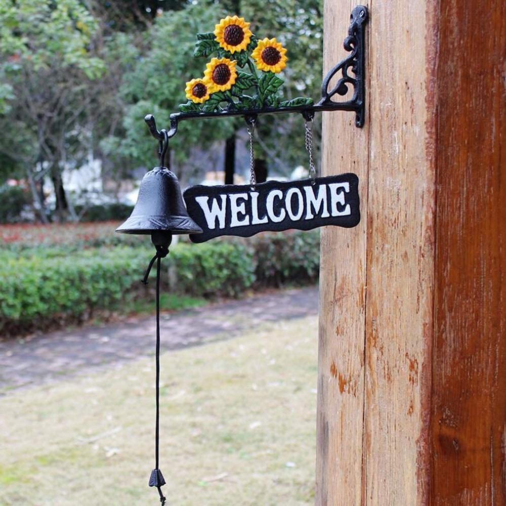 Yisenpte One Color Cast Iron Doorbell, European Retro Sunflower Welcome Sign Doorbell - Cast Iron Rustic Welcome Sign Decorative Welcome Wall Plaque For Door Entrance Or Porch Indoor Or Outdoor Use