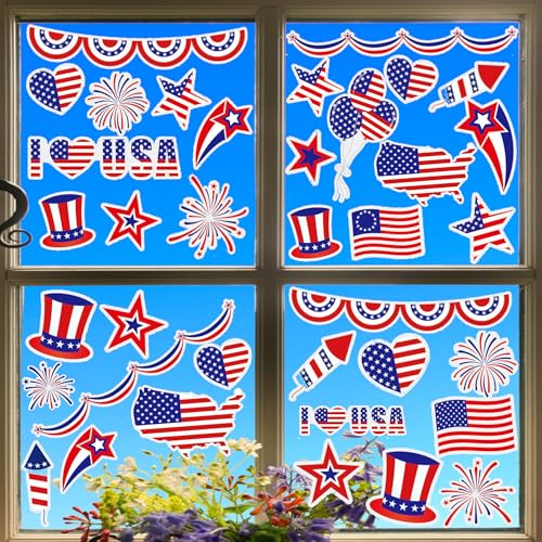 Iconikal 200-Count July 4Th Static Cling Window Decorations - Patriotic American Flag Vinyl Decals For Glass &Amp; Cars