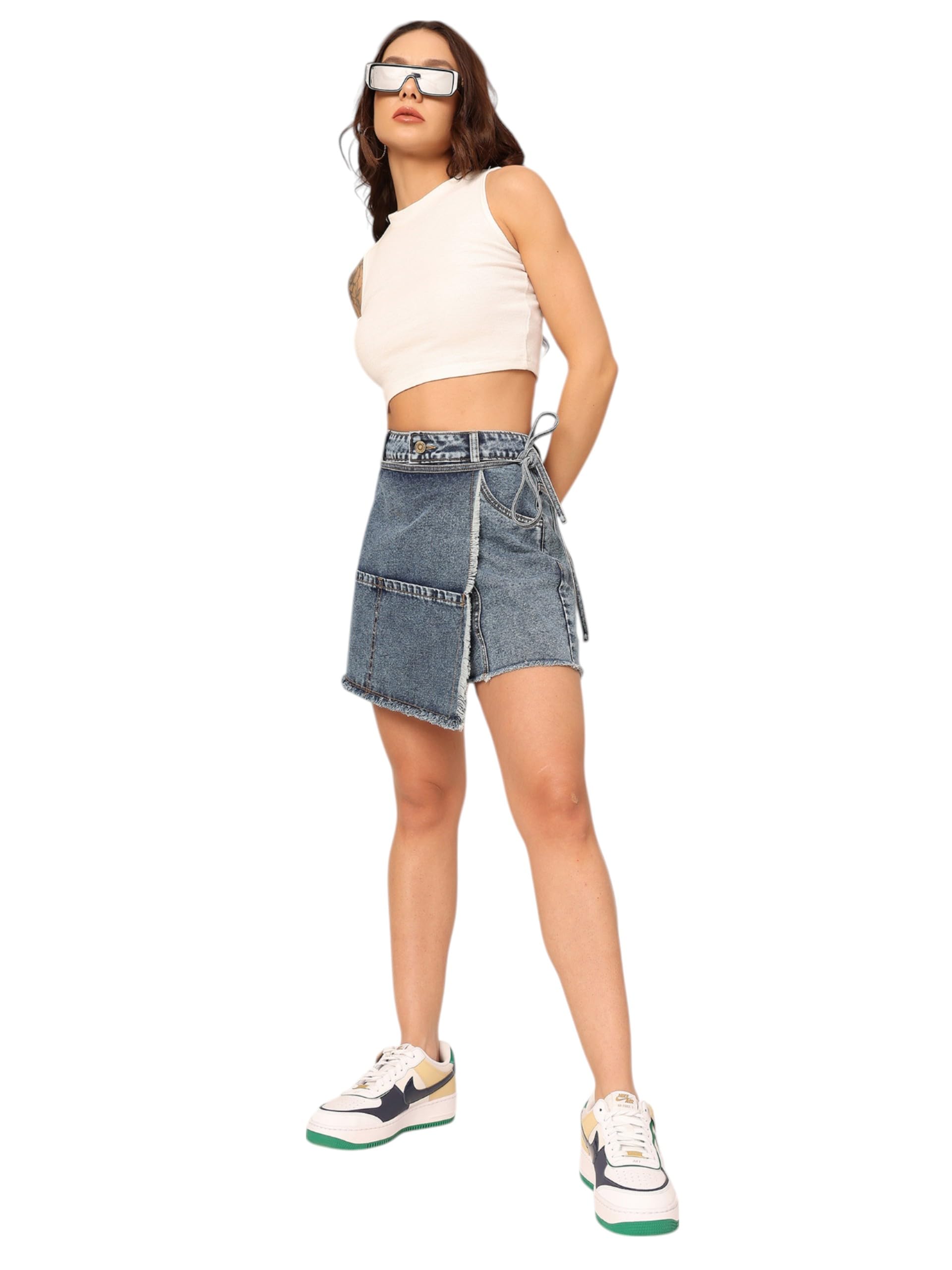 dolce crudo Women's Regular-Fit High-Rise Clean-Look Regular-Length Denim Skorts-picture-52
