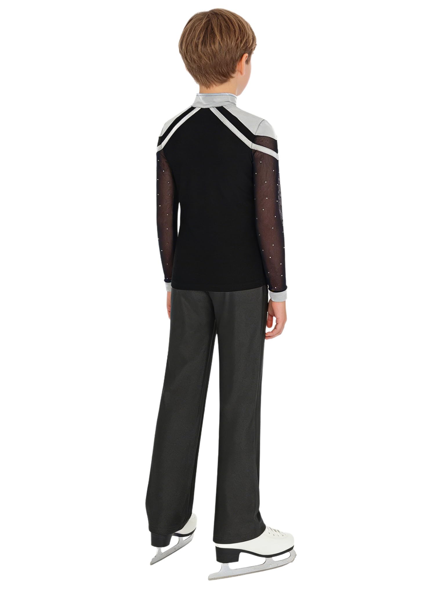 Tute da Pattinaggio Artistico per Bambini e Ragazzi Crop Top Camicia con Scollo a V + Pantaloni da Ballo Latino Completo da Pattinaggio sul Ghiaccio