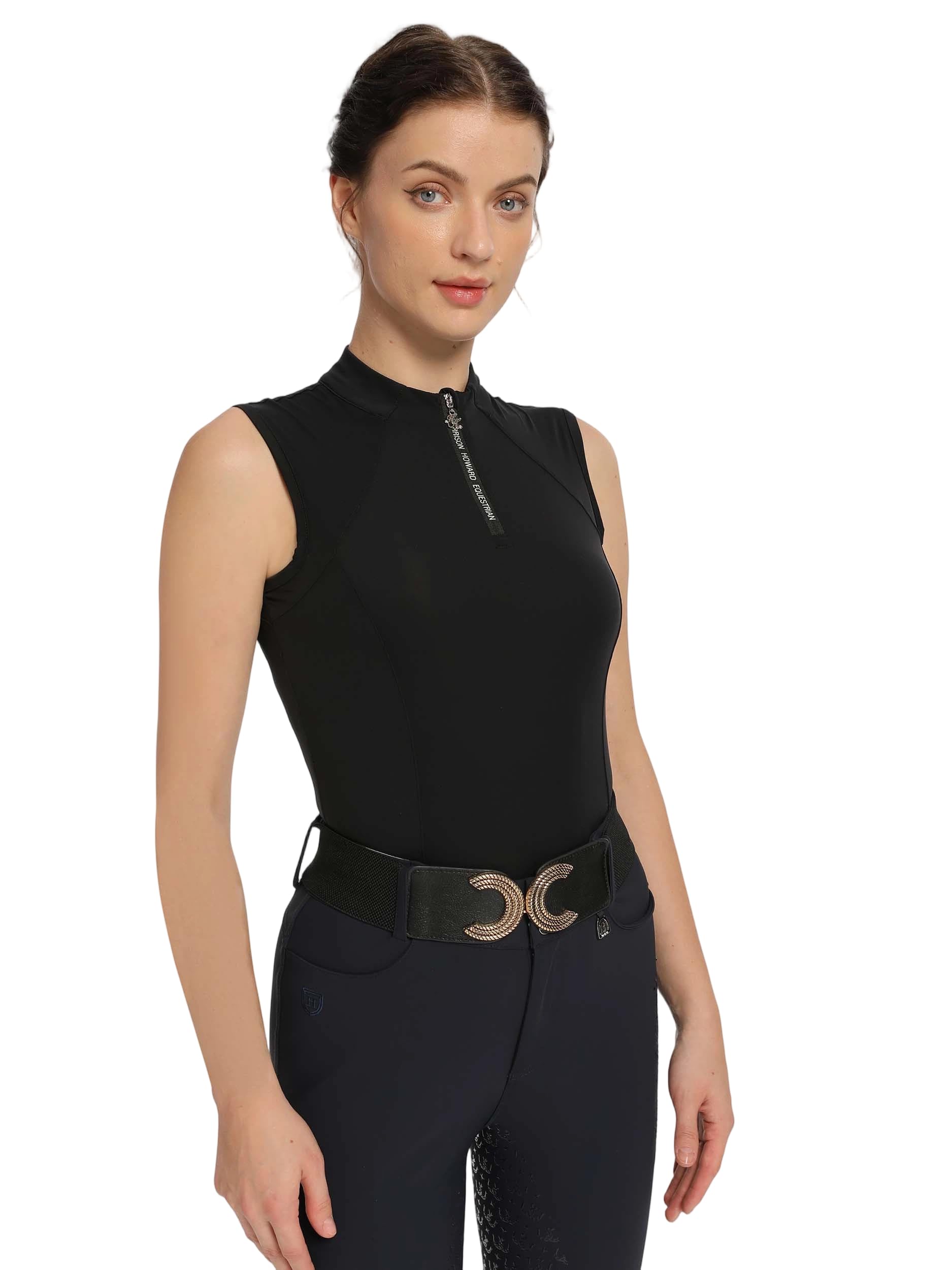 Harrison Howard Women’s Equestrian Riding Shirt, Sleeveless Quarter Zip Quick Dry Breathable Top for Horse Riding Training