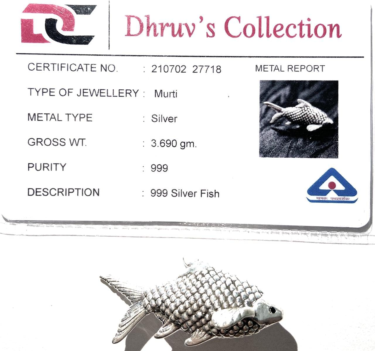 DHRUVS COLLECTION 999 Pure Solid Silver Fish, Chandi ki Machli for Astrological and Lal Kitab Remedy | Silver Fish for Vastu, Pooja, Housewarming and Gift - Small