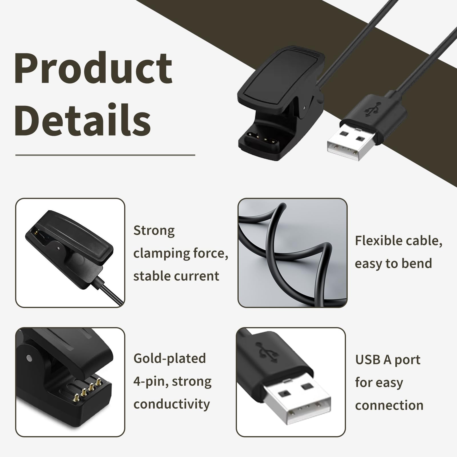 Cavo Di Ricarica USB Per Garmin Forerunner 35, 230, 235, 645, 735XT, Vivomove HR – 100 Cm - 3