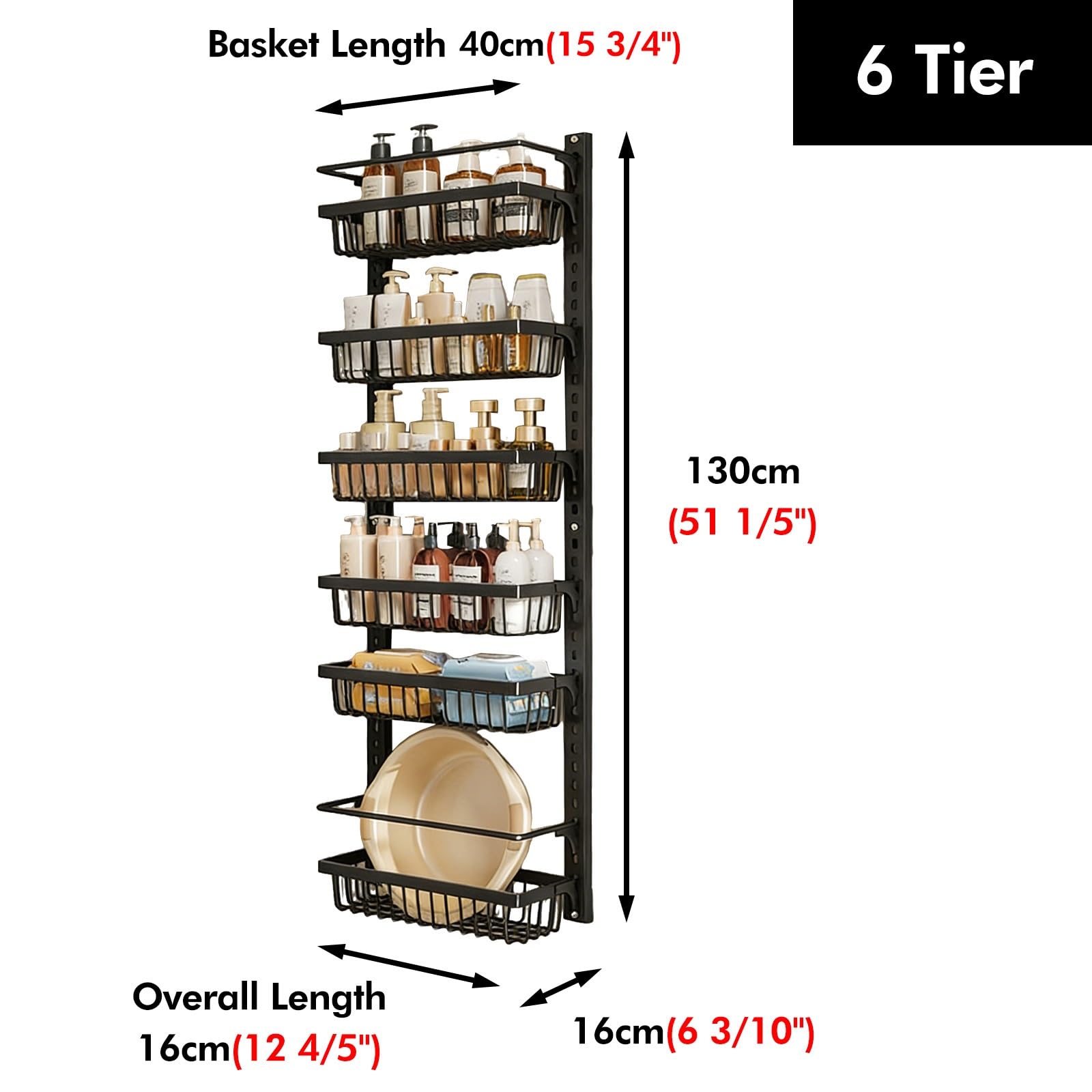 SRNSAEB Organizzatore Porta Armadio a Scomparsa Organizzatore per scaffali Dietro l'anta 'Armadio ad Altezza Regolabile, Ampio scaffale da Appendere alla Porta Staccabile(White 40cm/15.7",6 Tier)