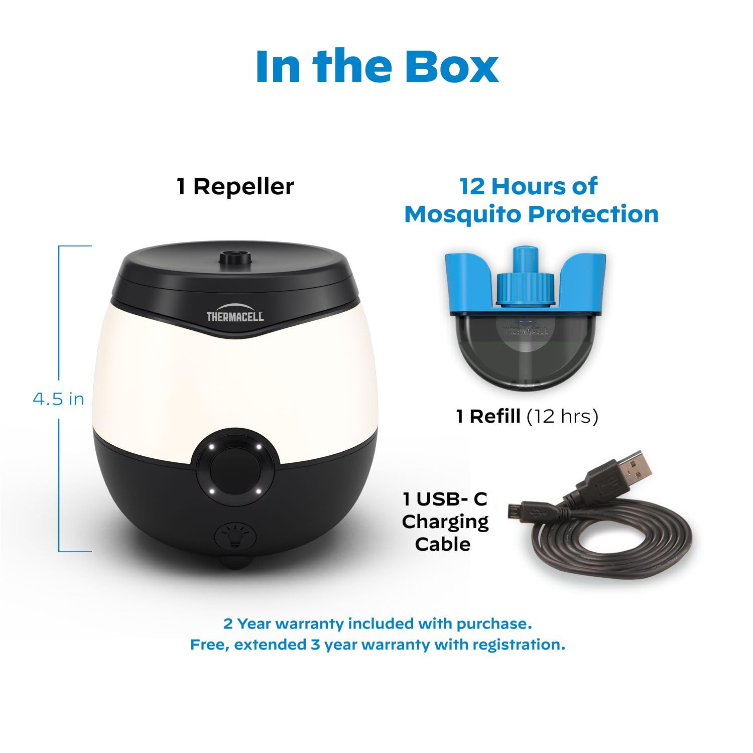 Thermacell Lighted E-Series Rechargeable Mosquito Repeller with 20â€™ Mosquito Protection Zone; Black with Light; Includes 12-Hr Repellent Refill; DEET Free Bug Spray Alternative; Scent Free