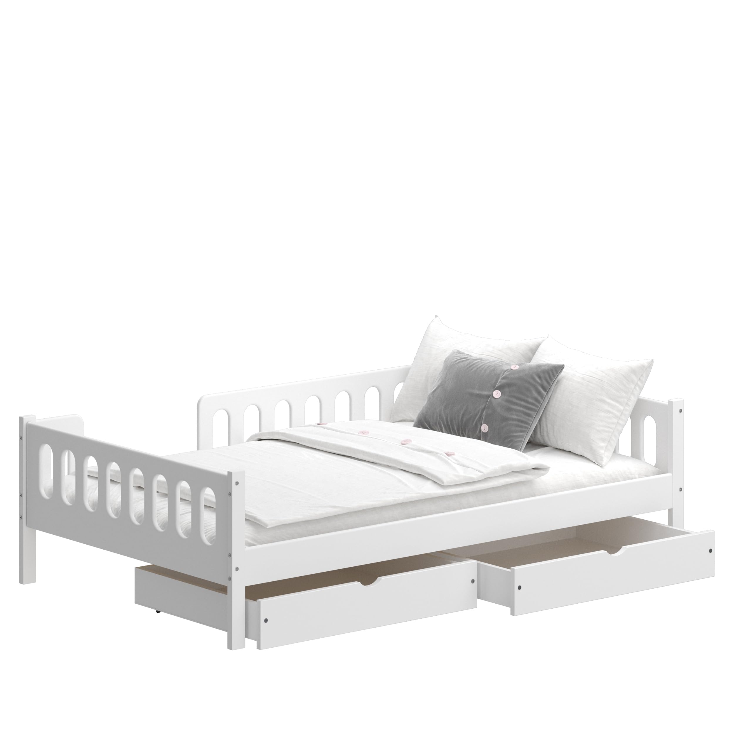 CADANI LARS 2in1 Kinderbett Jugendbett 120x200 cm Weiß, Rausfallschutz abnehmbar, Zum Jugendbett umbaubar