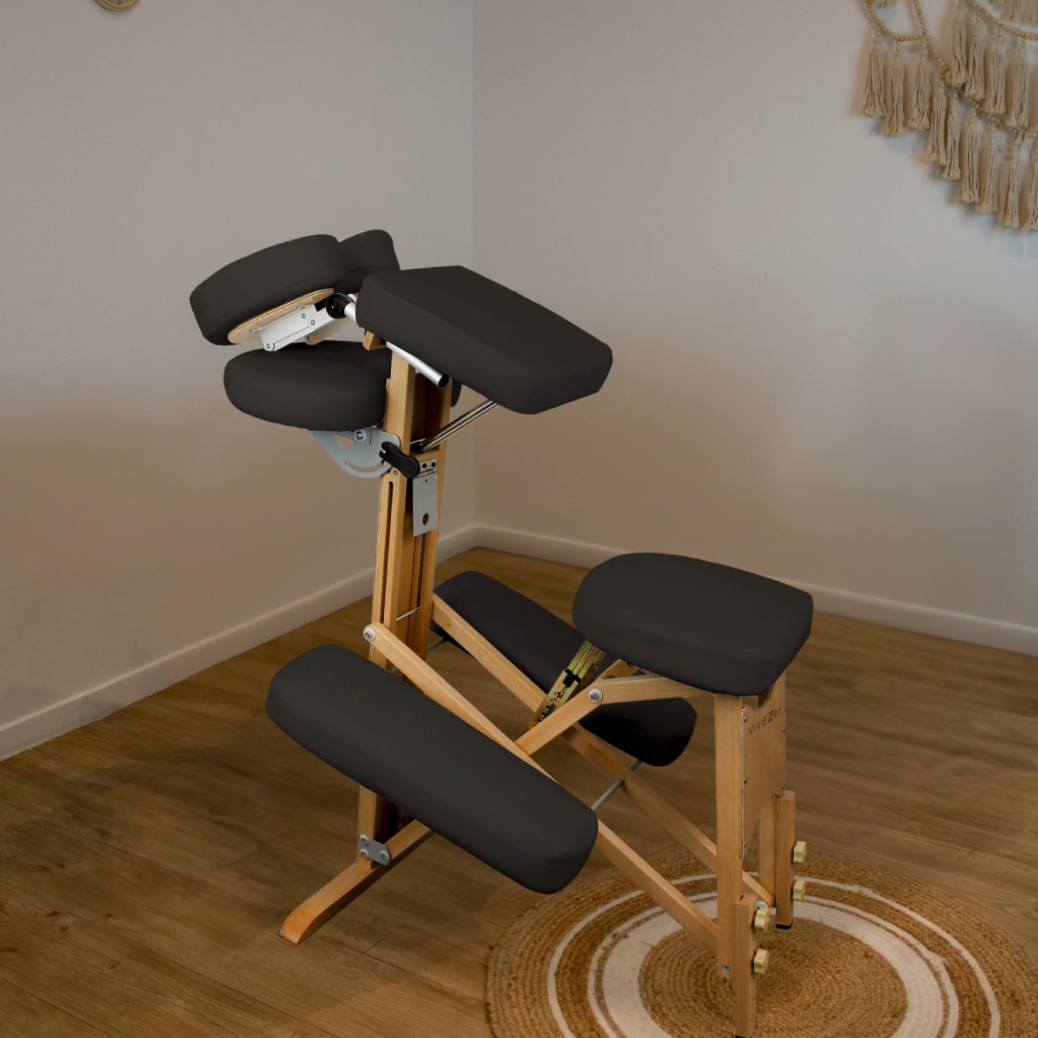 PLUS SANTE - Chaise de Massage Pliante en Bois MILA - Chaise de Soin, Confort, Polyvalence et Élégance pour les Professionnels de Santé - Supporte jusqu'à 100kg - Sac de Transport Inclus, Couleur Gris