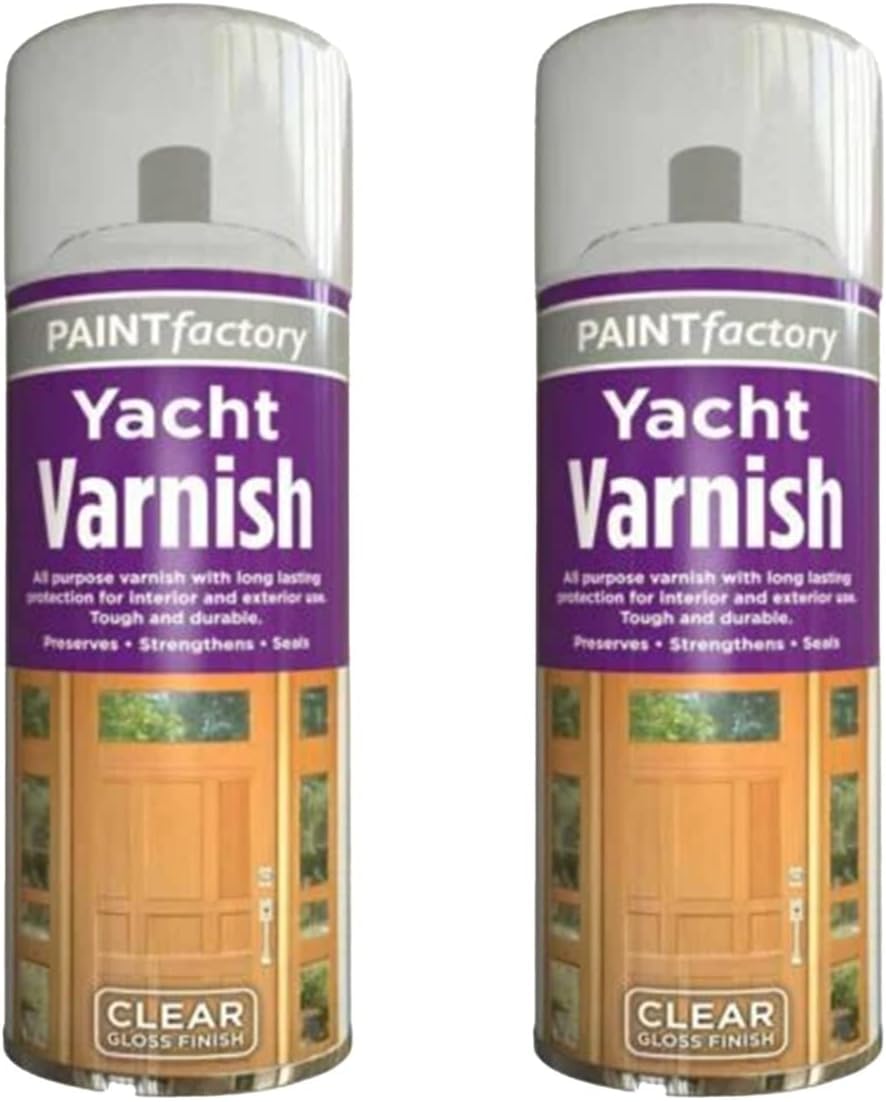 GSV Essentials Paint Factory Yacht Varnish Spray, 2 Pack Clear Gloss Finish, Durable All-Purpose Protective Coating for Interior & Exterior Wood, Long-Lasting, Weatherproof Sealant, 200ml