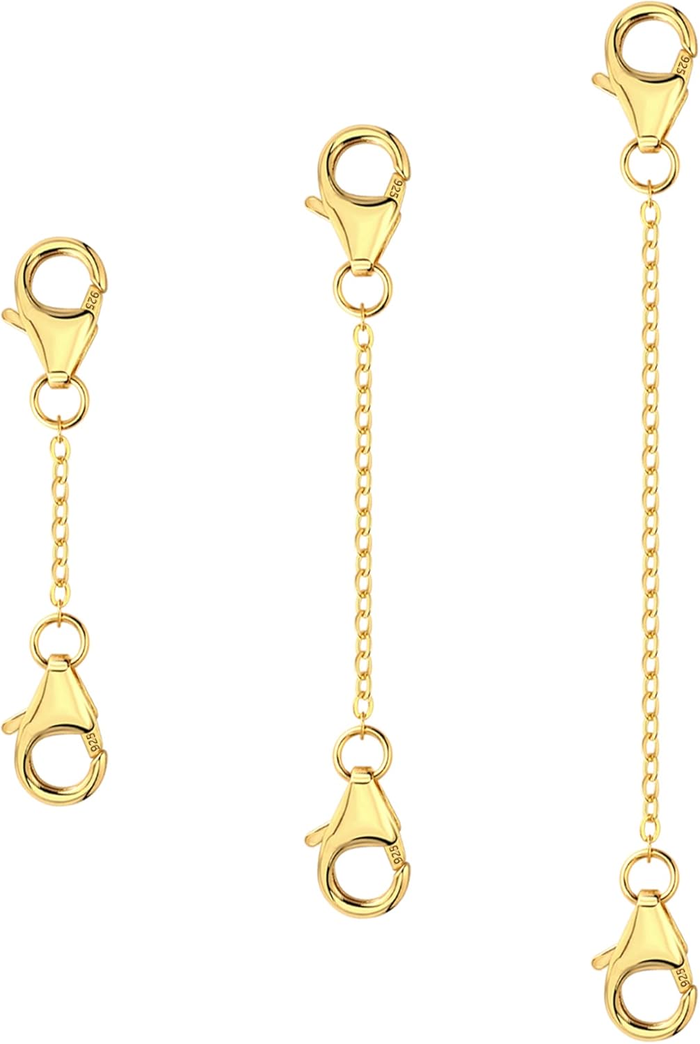3 Pcs 925 Sterling Silver Necklace Extenders Gold Plated Durable Strong Removable Necklace Bracelet Anklet Extension Chain Extenders for Jewelry Making 1 2 3 Inch