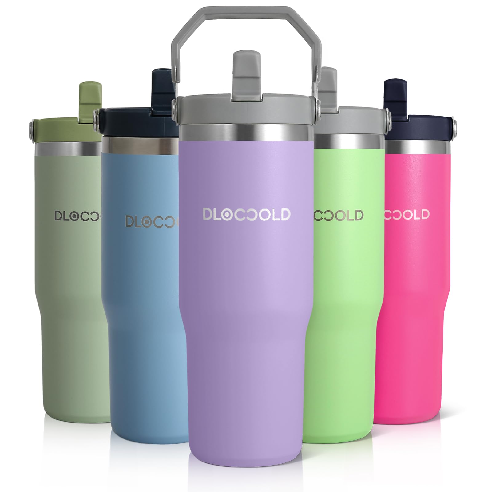 DLOCCOLD30 oz Stainless Steel Tumbler with Flip Straw & Handle, Insulated Double Walled Water Bottle for Home, Office, Car, Leak Proof, Reusable Cup 2-in-1 Straw & Sip Lid Women Men
