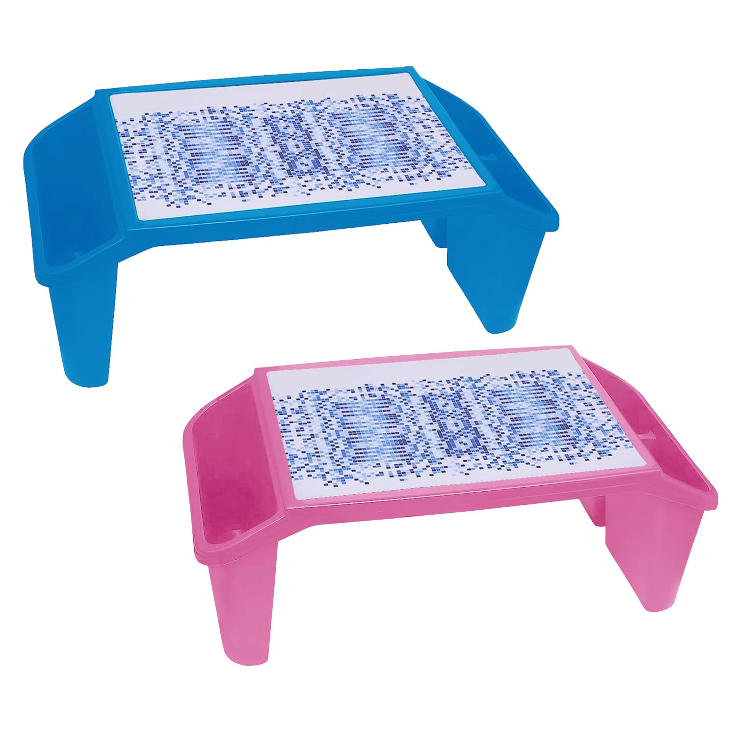 Set of Blue & Pink - Multi-Purpose Lap Desk Laptop Stand Portable Plastic Study Table for Kids Read Eat Watch Movie on Couch Sofa or Floor Coffee Serving Tray Breakfast in Bed Table with Storage Space