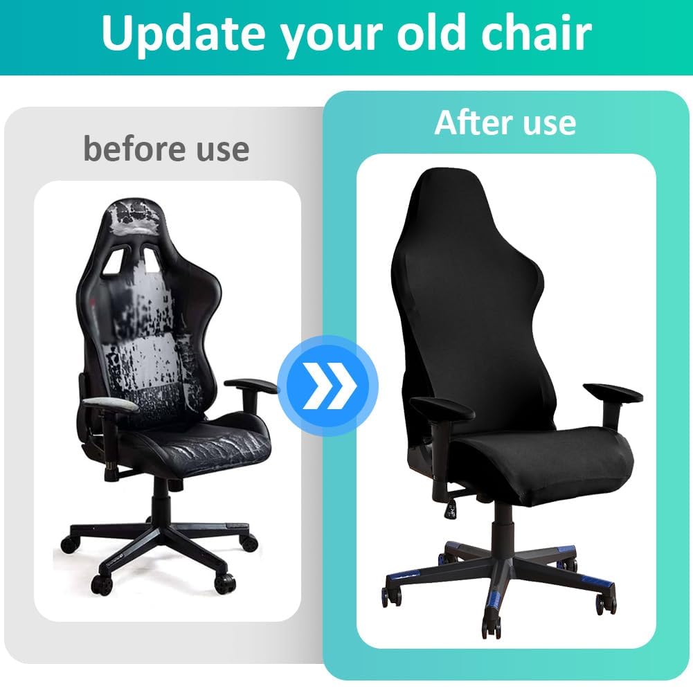 Juego De 4 Fundas Elásticas Para Silla Gaming - Incluye Respaldo, Asiento Y 2 Fundas Para Reposabrazos, Color Negro, Lavables