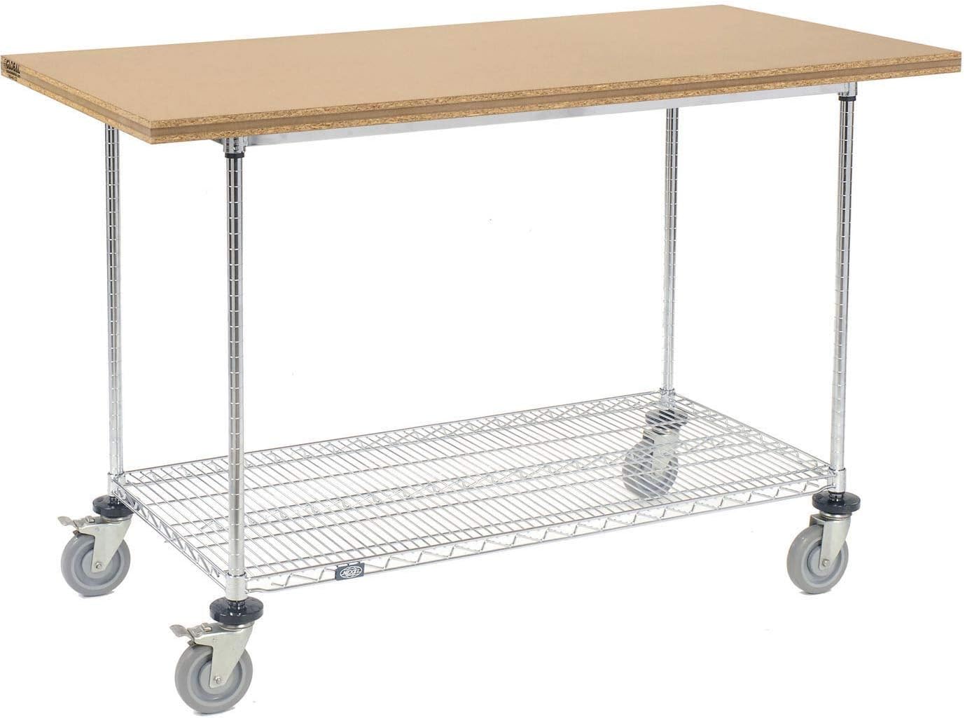 Global Industrial Mobile Workbench with Wire Rack, Shop Square Edge, 60" W x 30" D, Chrome