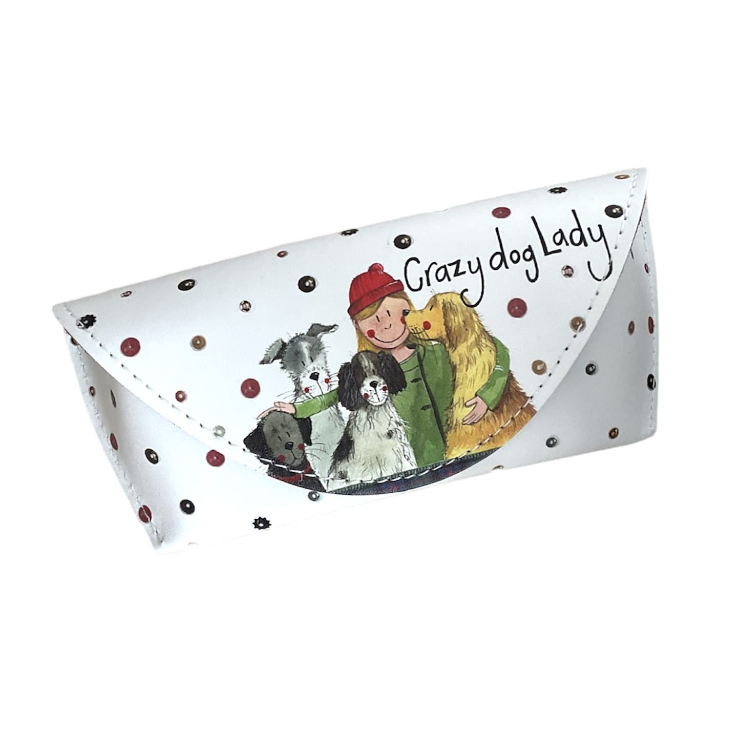 Alex Clark Women's White Crazy Dog Lady Spectacle Glasses Case - Pu Leather - Soft Case - For Travel