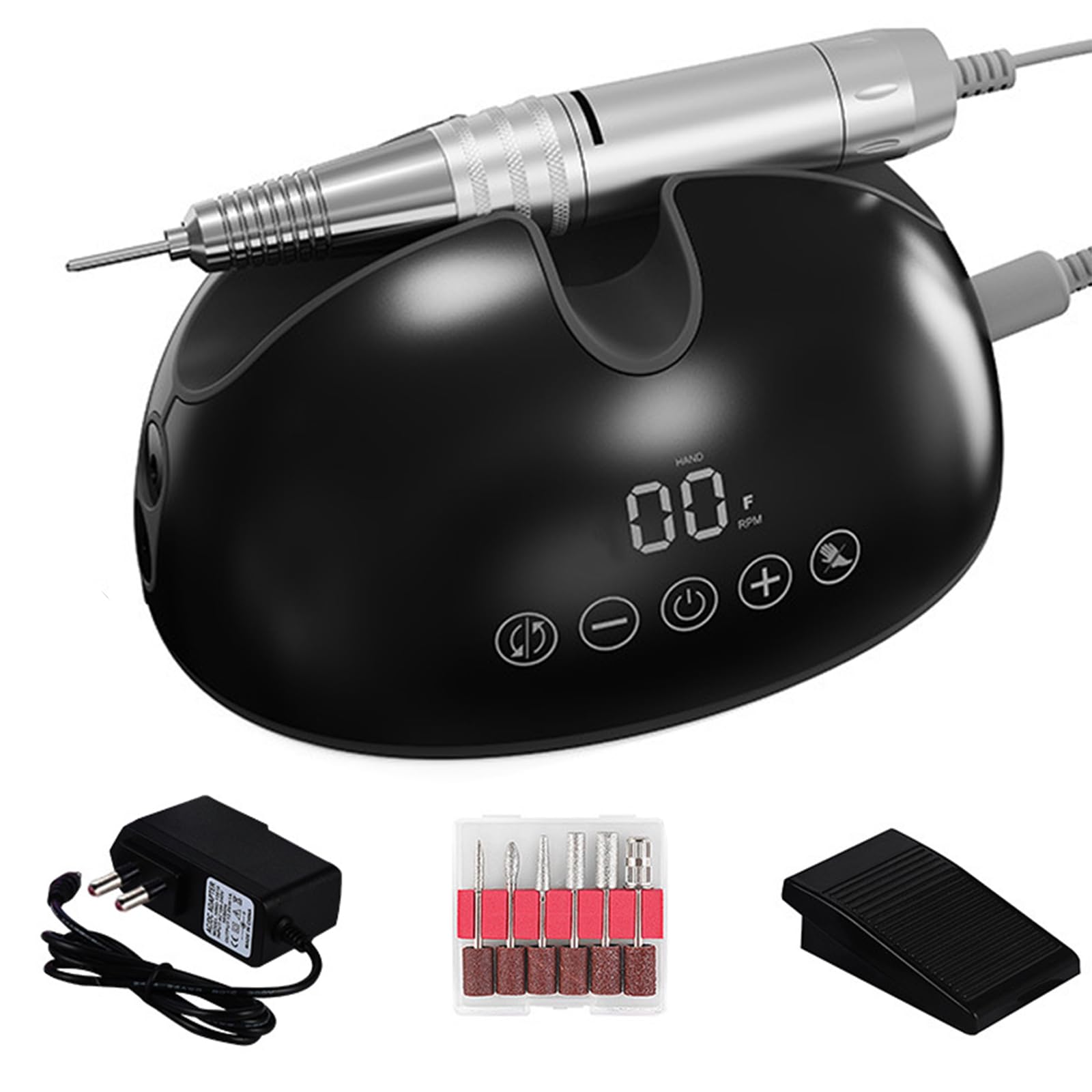 VOLTIX Fresa per Unghie Professionale 35000 Giri, Set Manicure Elettrico con Pedale e 6 Fresa, Lima Elettrica per Unghie in Gel e Acriliche, Nail Drill, Macchina Manicure e Pedicure