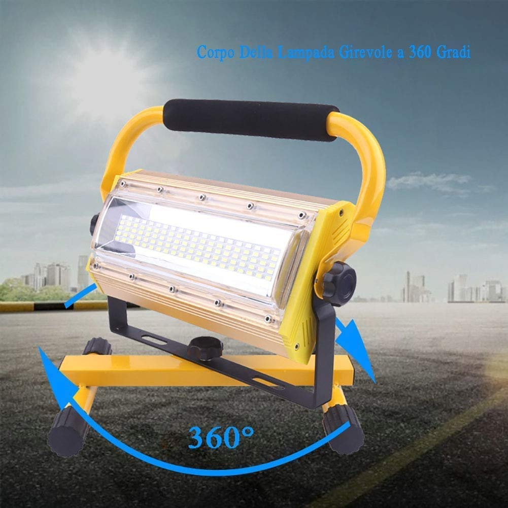 Akumulatorowa lampa robocza Led 100W, bezprzewodowe oświetlenie powodziowe Zasilana bateryjnie, przenośny stojak na reflektory, wodoodporne oświetlenie punktowe IP65 [klasa energetyczna A], zewnętrzne
