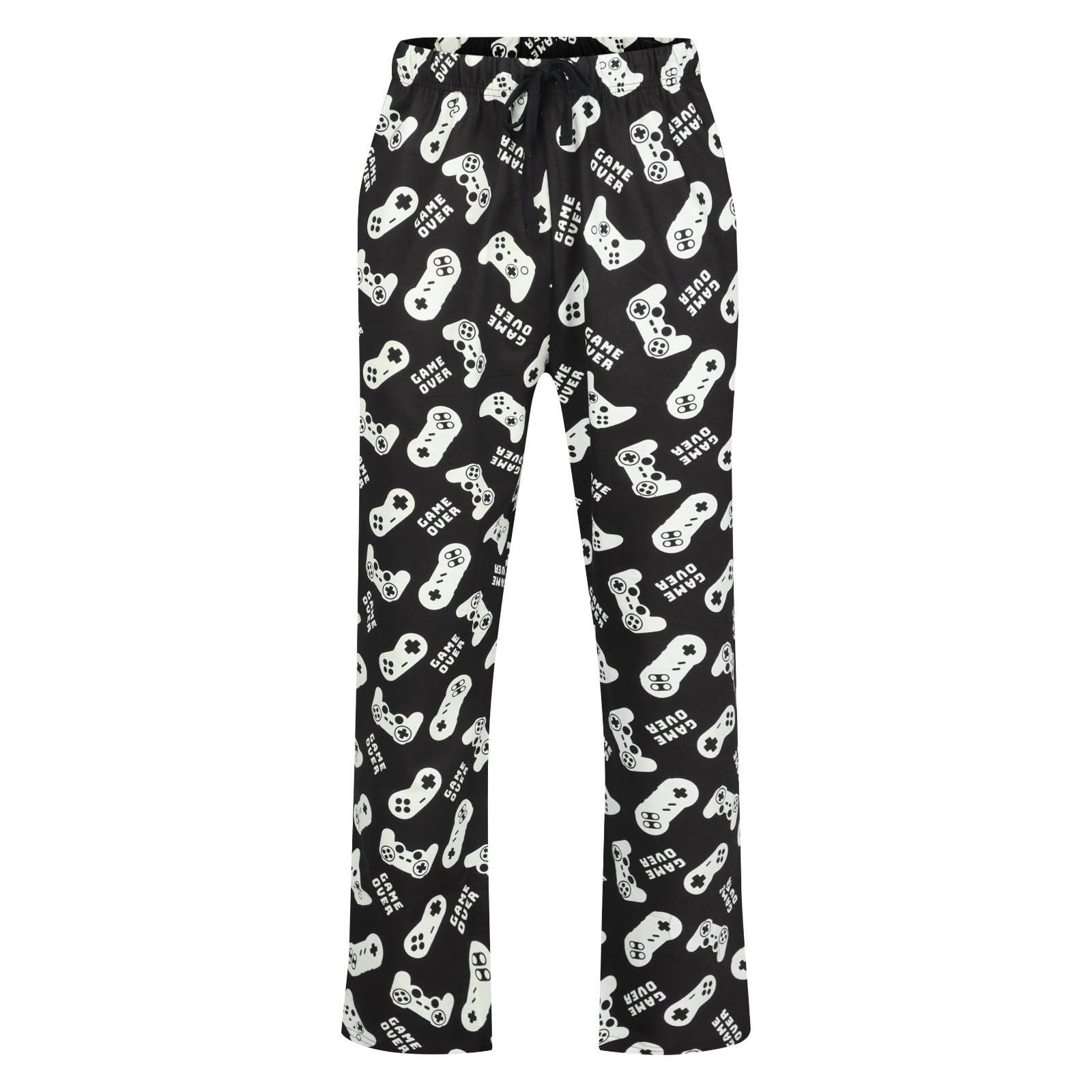 Ex Uk Store Men's Qx 03 - Black Gamer Aop Pyjama Bottoms Character Xmas Print M To Xxl Pj Lounge Sleep Night Wear (Qx03 - Xxl)