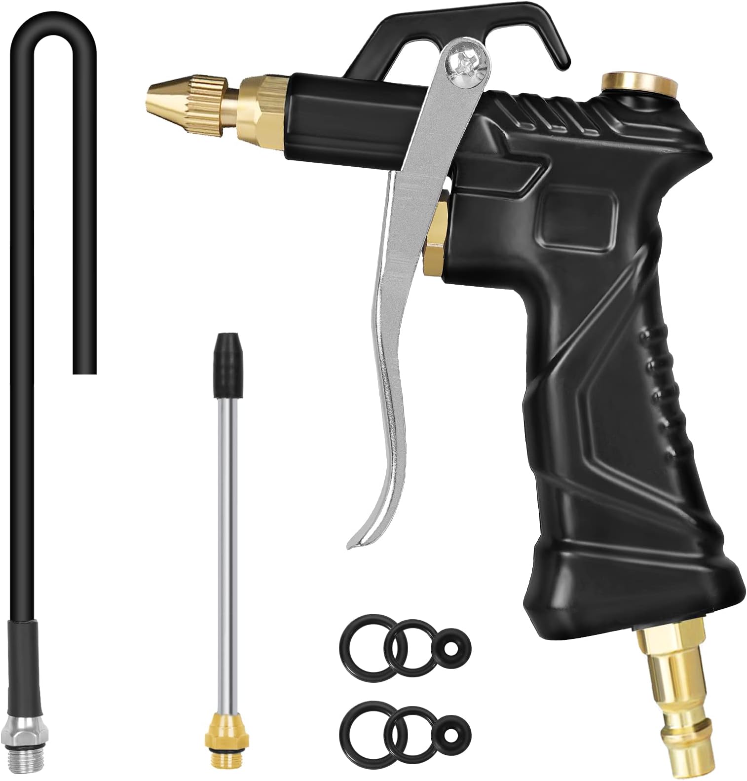NANHONG 2 Pack Industrial Air Blow Gun with Brass Adjustable Air Flow Nozzle ， Universal hose and 2 Steel Air flow Extension.Pneumatic Air Compressor Accessory Tool Dust Cleaning Air Blower Gun.
